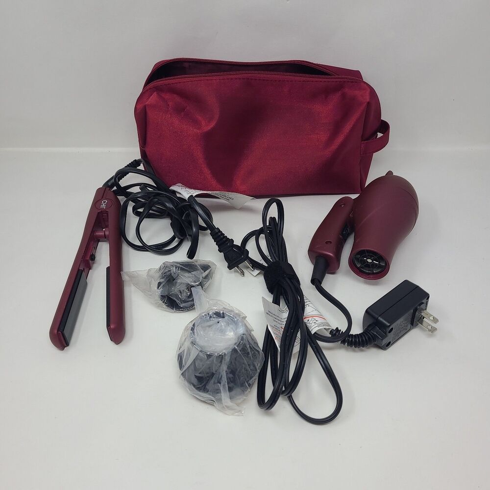 CHI  Travel Set: Blow Dryer Straightener Maroon Purple Set With Bag